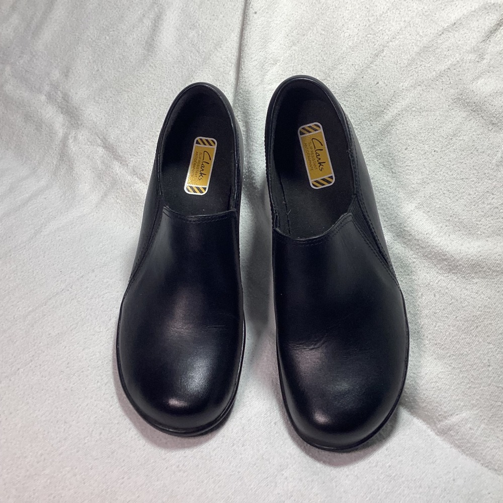 Clarks Grasp Chime Women Black Leather Slip On Slip Resistant Shoes Loafers 8.5W